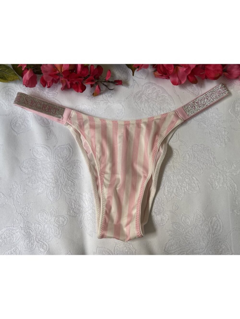 VICTORIA'S SECRET S PINK SHINE BLING STRAP HI LEG BRAZILIAN THONG PANTIES NWT